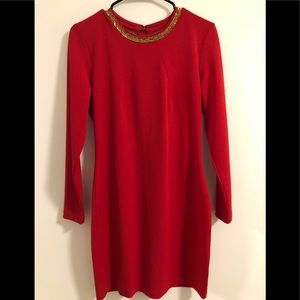 H&M Long Sleeved Red Dress Gold Jewels
